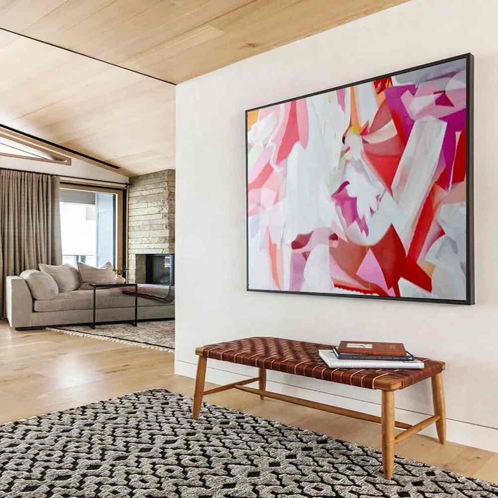 Bedroom Handmade Original White Abstract Pink Abstract Artwork RV7FJ